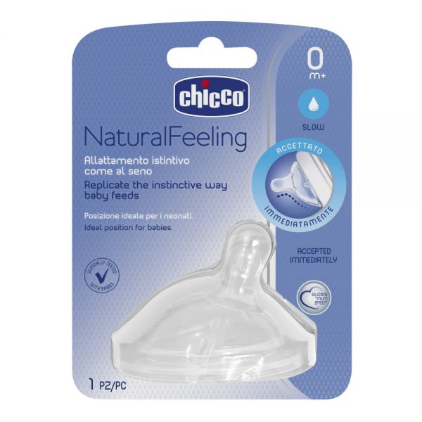 Chicco соска для бутылочки 0+ нормальный поток силиконовая Natural Feeling - Chicco