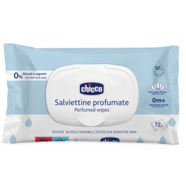 Chicco салфетки 0+ влажные очищающие 72 шт с клапаном, с экстрактом лотоса - Chicco